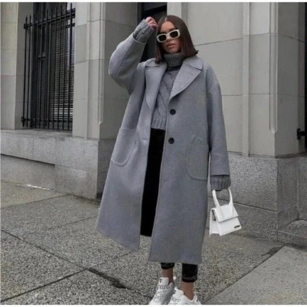 ZARA WOOL BLEND OVERSIZED COAT GRAY